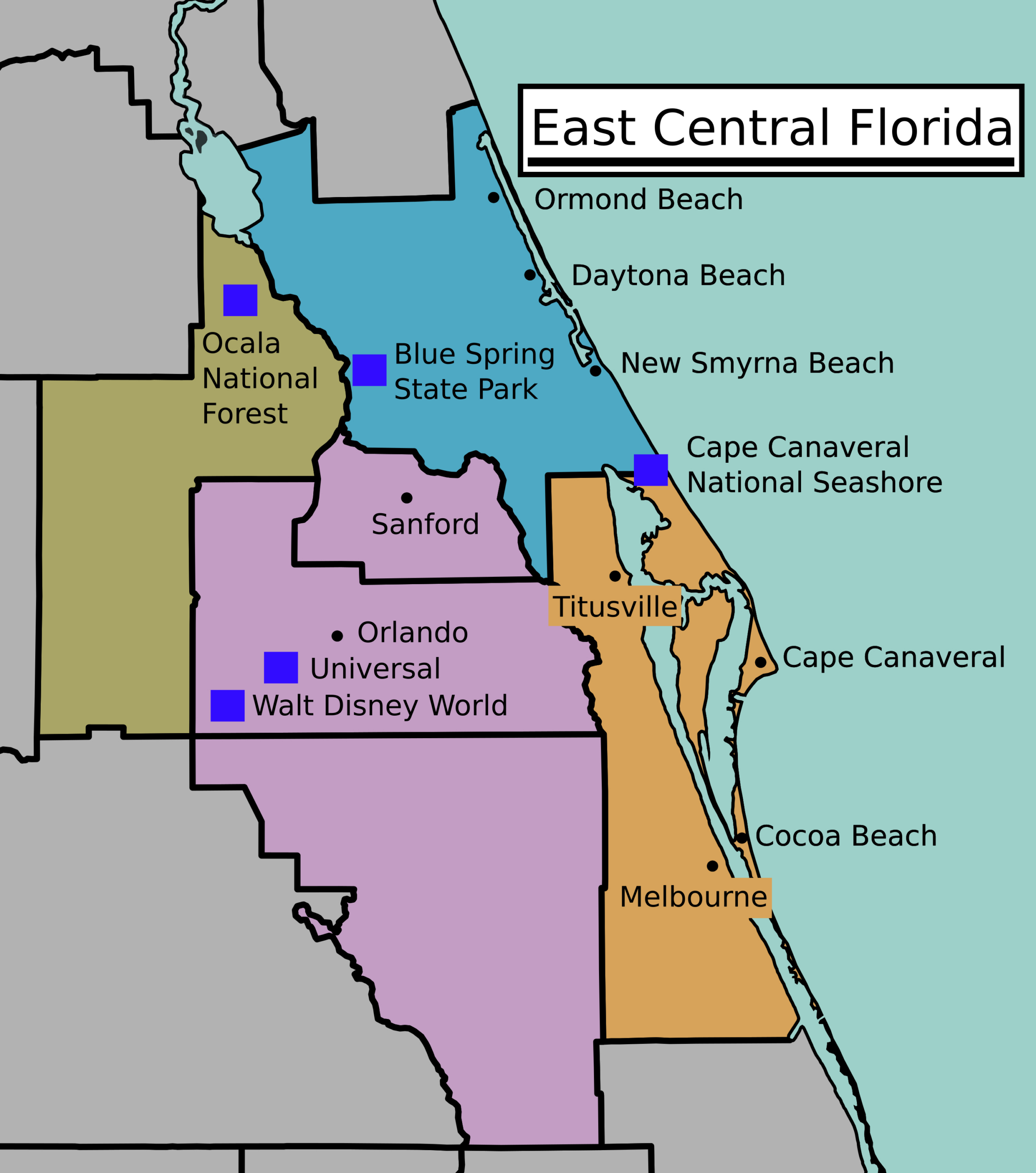 East Central Florida – Travel Guide At Wikivoyage within Map Of Eastern Florida Coast