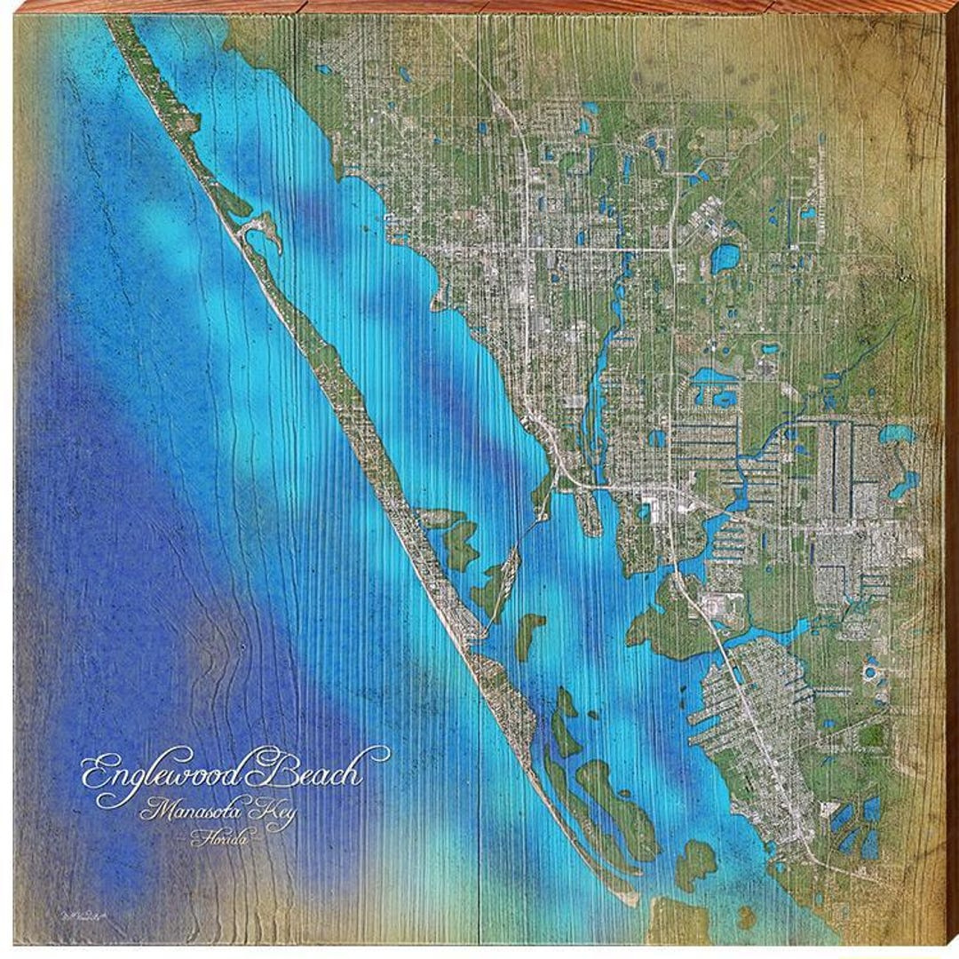 Englewood Beach &amp;amp; Manasota Key, Florida Map Holzschild | Wand throughout Map of Manasota Key Florida