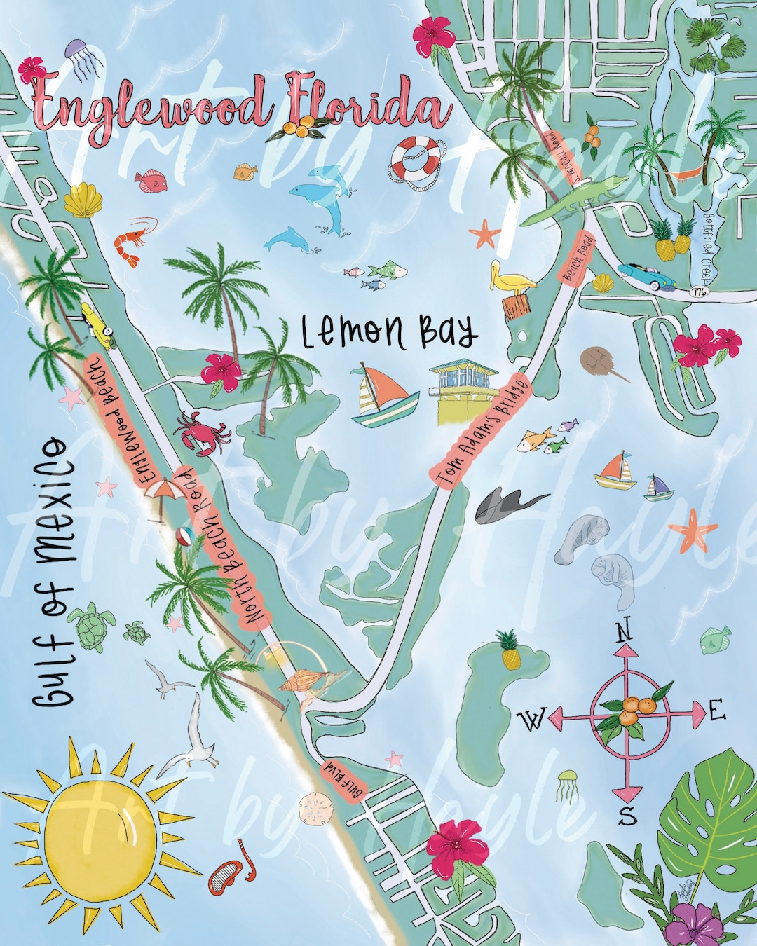 Englewood Florida Map - Etsy.de inside Map Of Englewood Florida Beaches