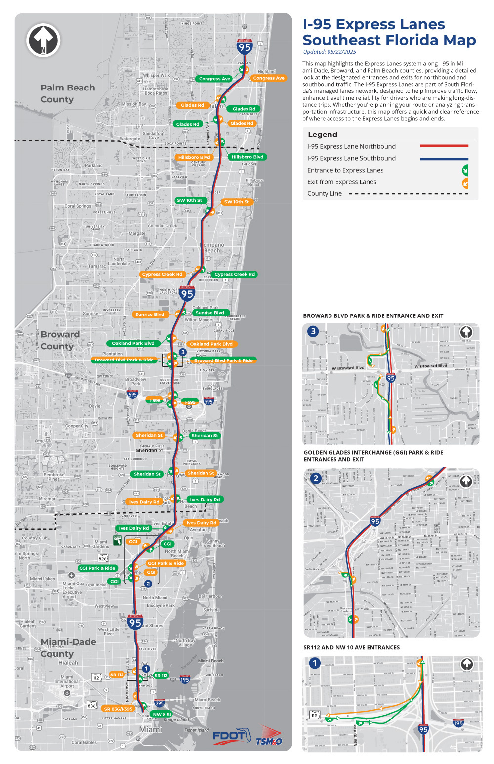 Entry And Exit Points - 95 Express with regard to Map Of I 95 Florida
