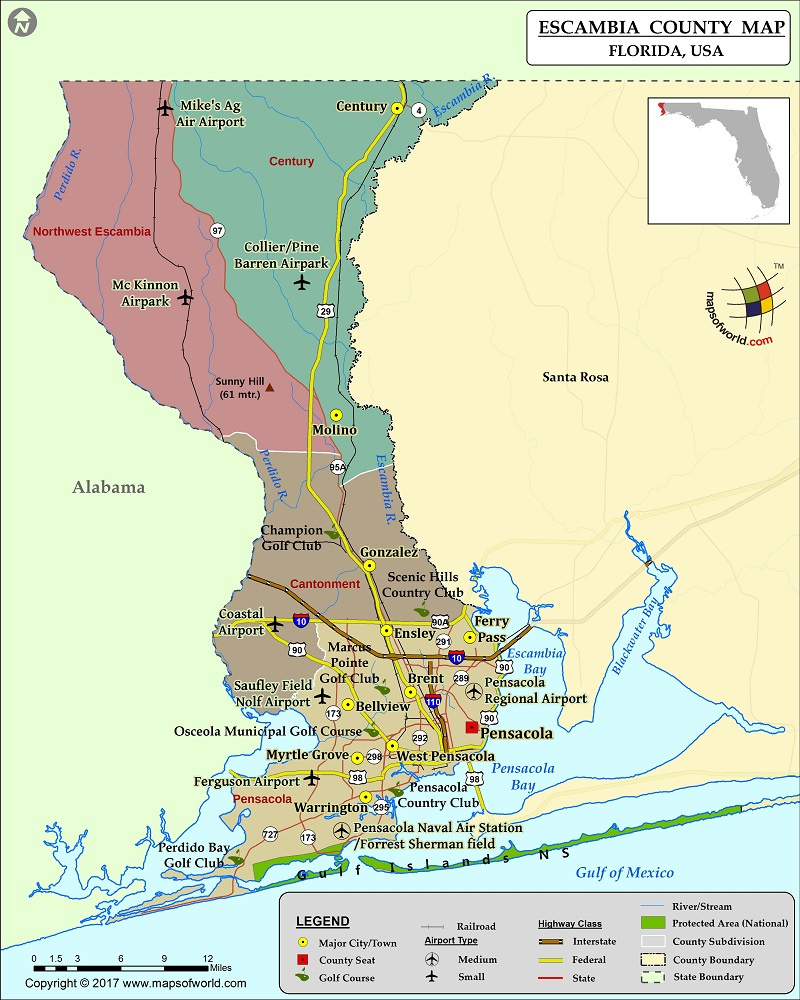 Escambia County Map, Florida with regard to Map Of Escambia County Florida