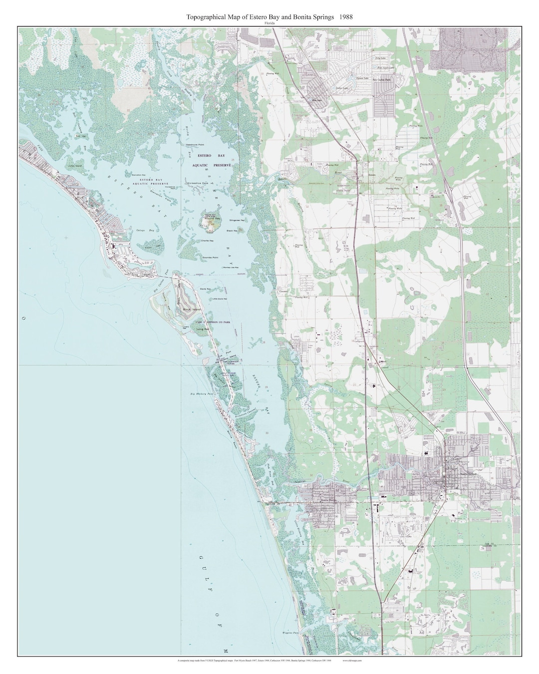 Estero Bay And Bonita Springs, Florida 1988 Old Topo Map - A in Map Of Bonita Bay Florida