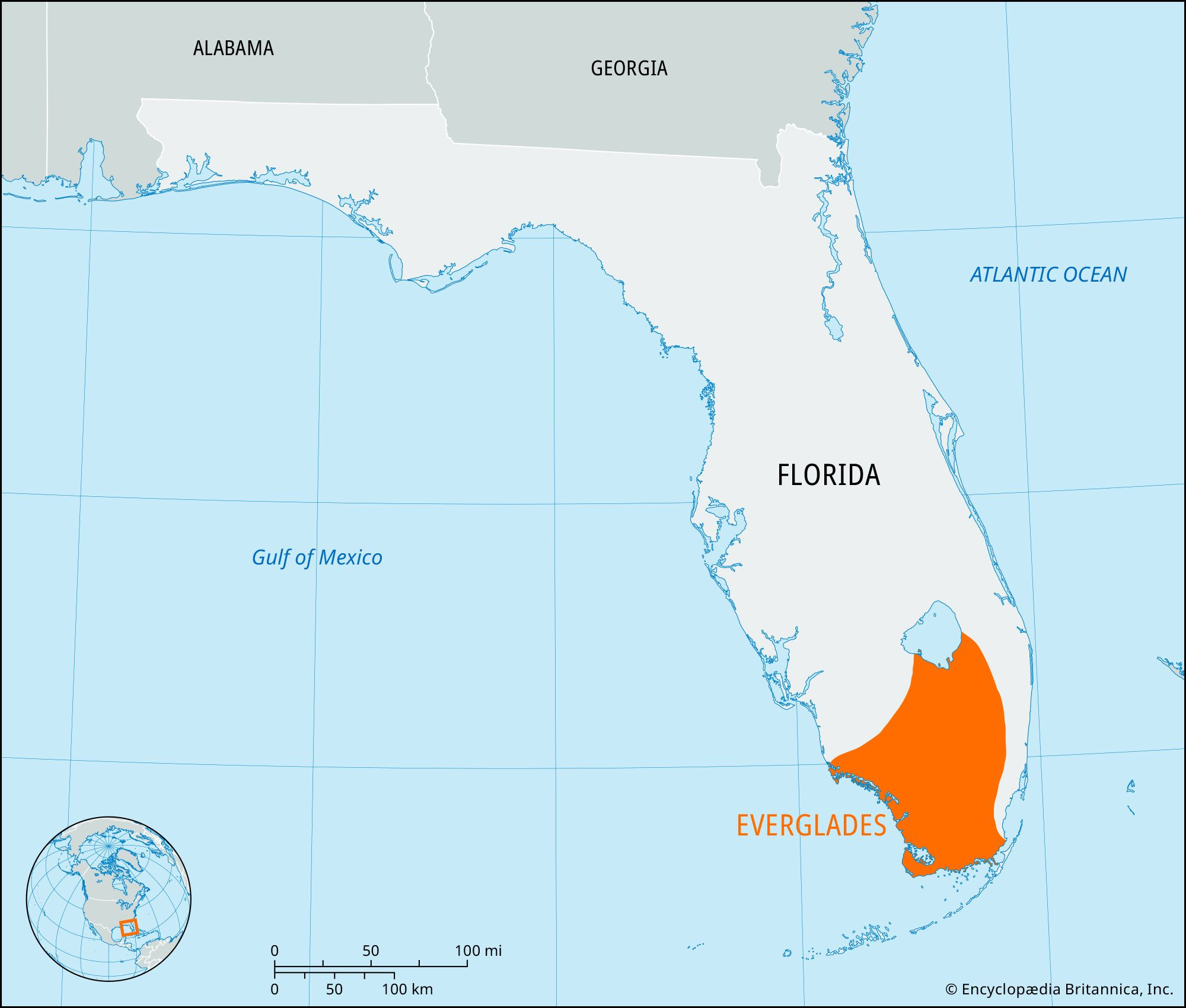 Everglades | Location, Florida, Ecosystem, &amp;amp; Facts | Britannica for Map of Everglades in Florida