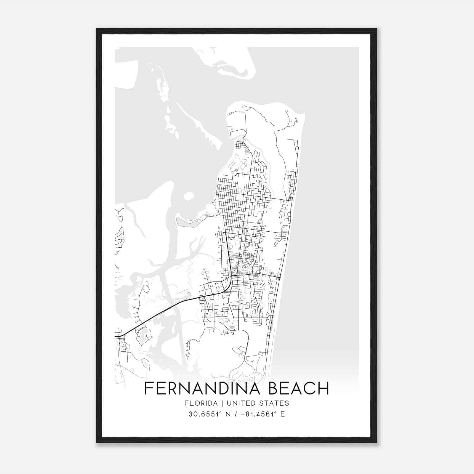 Fernandina Beach Florida Map Poster, Modern Home Decor Wall Art Print - Custom Maps &amp;amp; Posters within Map of Fernandina Beach Florida
