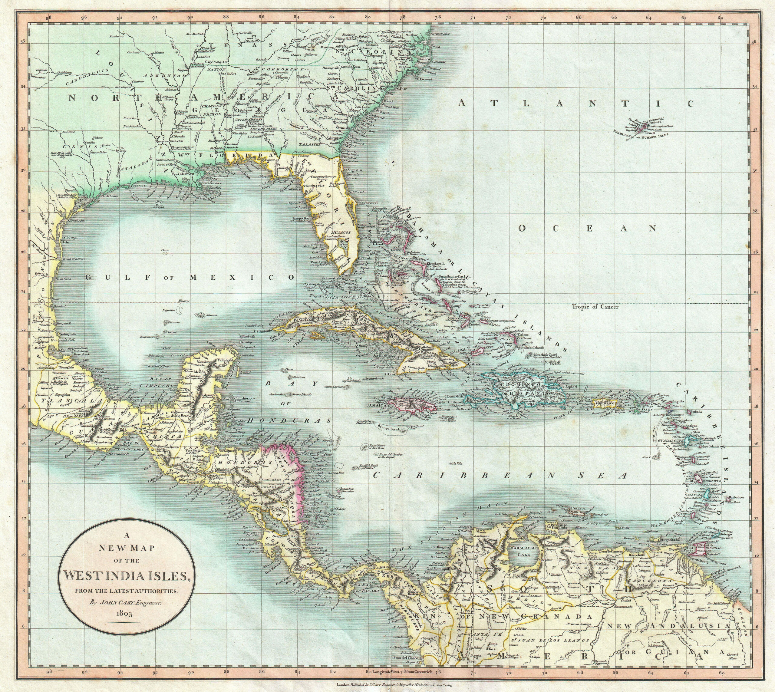 File:1803 Cary Map Of Florida, Central America, The Bahamas, And within Map Of Bahamas And Florida