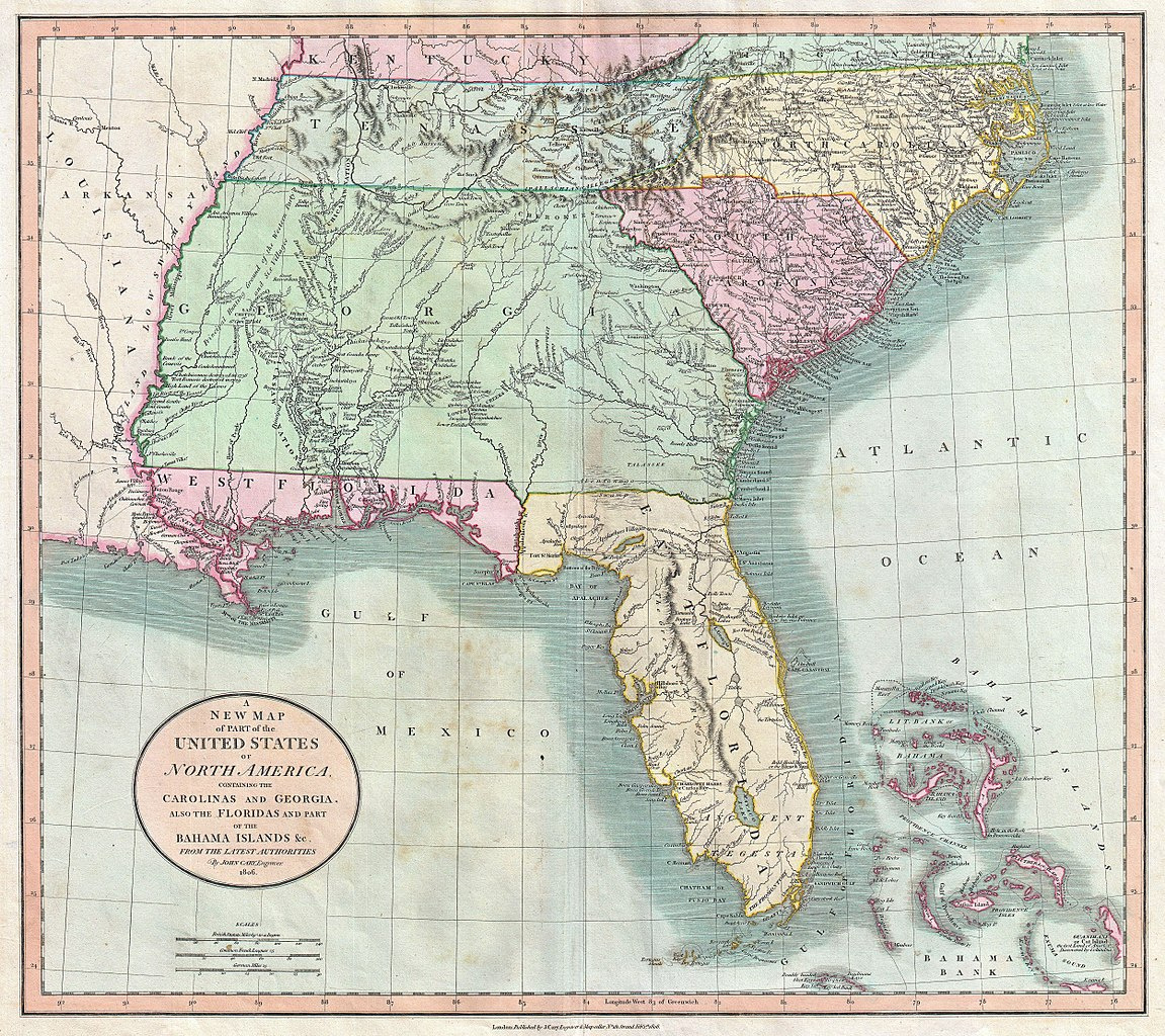 File:1806 Cary Map Of Florida, Georgia, North Carolina, South with regard to Map of Georgia Florida Border