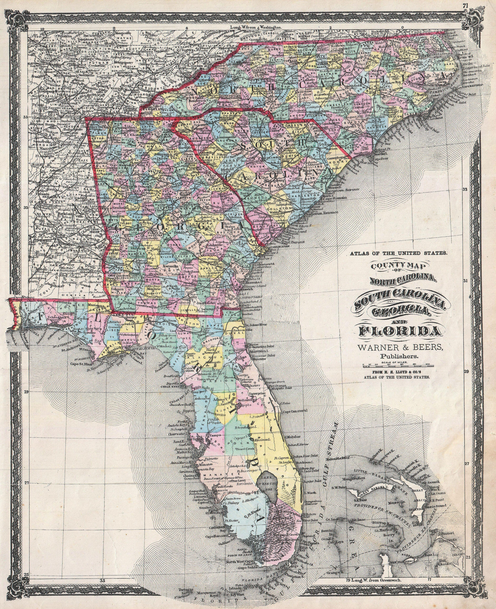 File:1874 Beers Map Of Florida, Georgia, North Carolina And South intended for Map of Florida Georgia and South Carolina