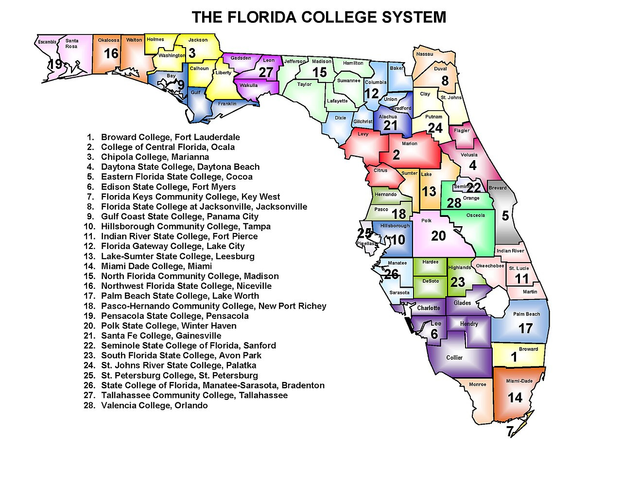 File:map Of The Florida College System - Wikimedia Commons with Map of Florida Colleges and Universities