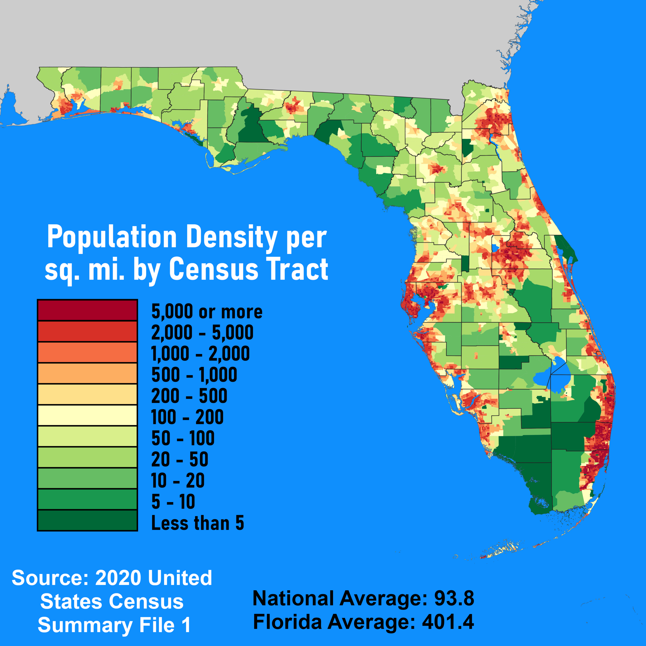 File:population Densityflorida Census Tract - 2020 Census intended for Map Of Florida Population Density