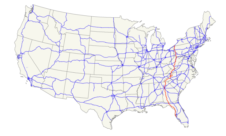 Map of Highway 19 in Florida