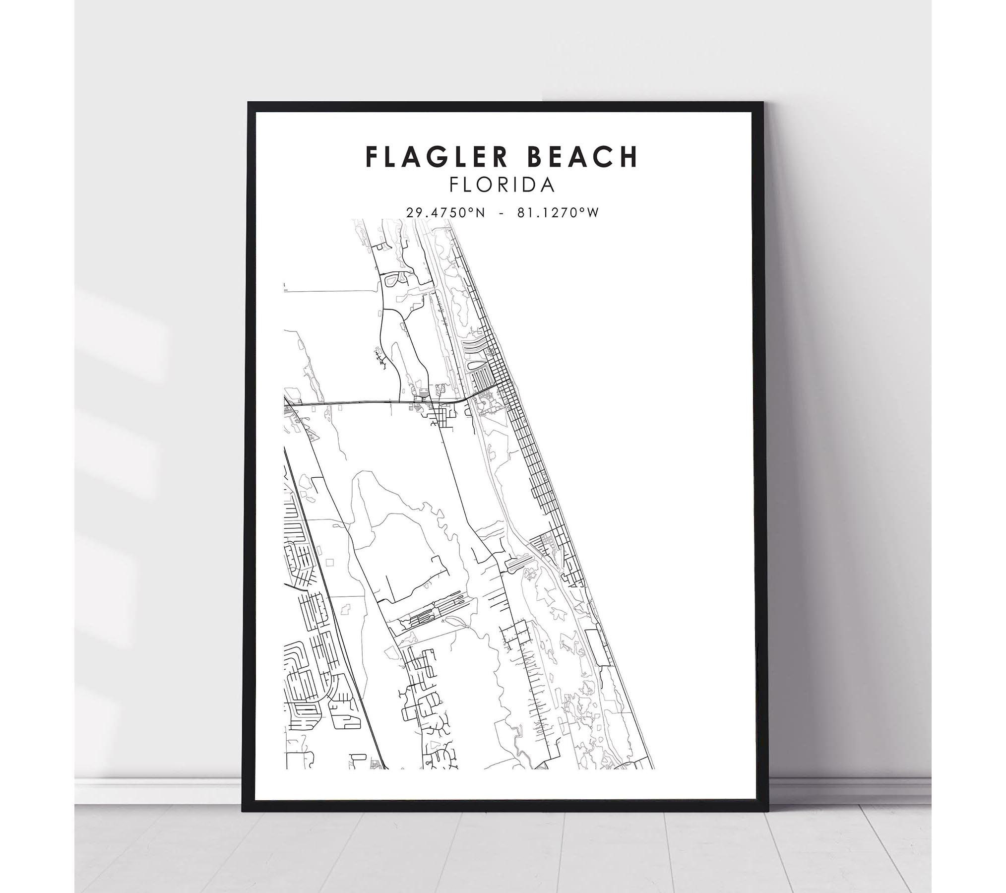 Flagler Beach City Map Print | Flagler Beach Florida Map Print throughout Map of Flagler Beach Florida