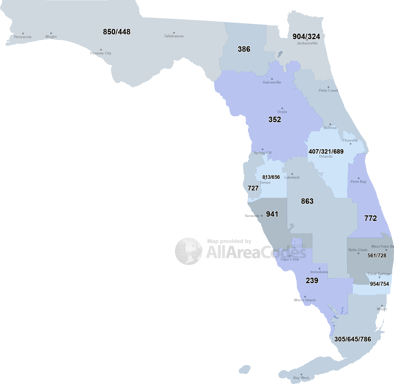 Florida Area Codes - Map, List, And Phone Lookup inside Area Code Map Of Florida
