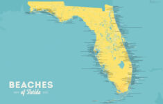 Florida Beaches Map 24X36 Poster (Marigold &amp; Turquoise) #873 | Ebay in Map of Florida with Beaches