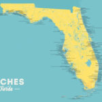 Florida Beaches Map 24X36 Poster (Marigold & Turquoise) #873 | Ebay Regarding Map Of Gulf Beaches In Florida