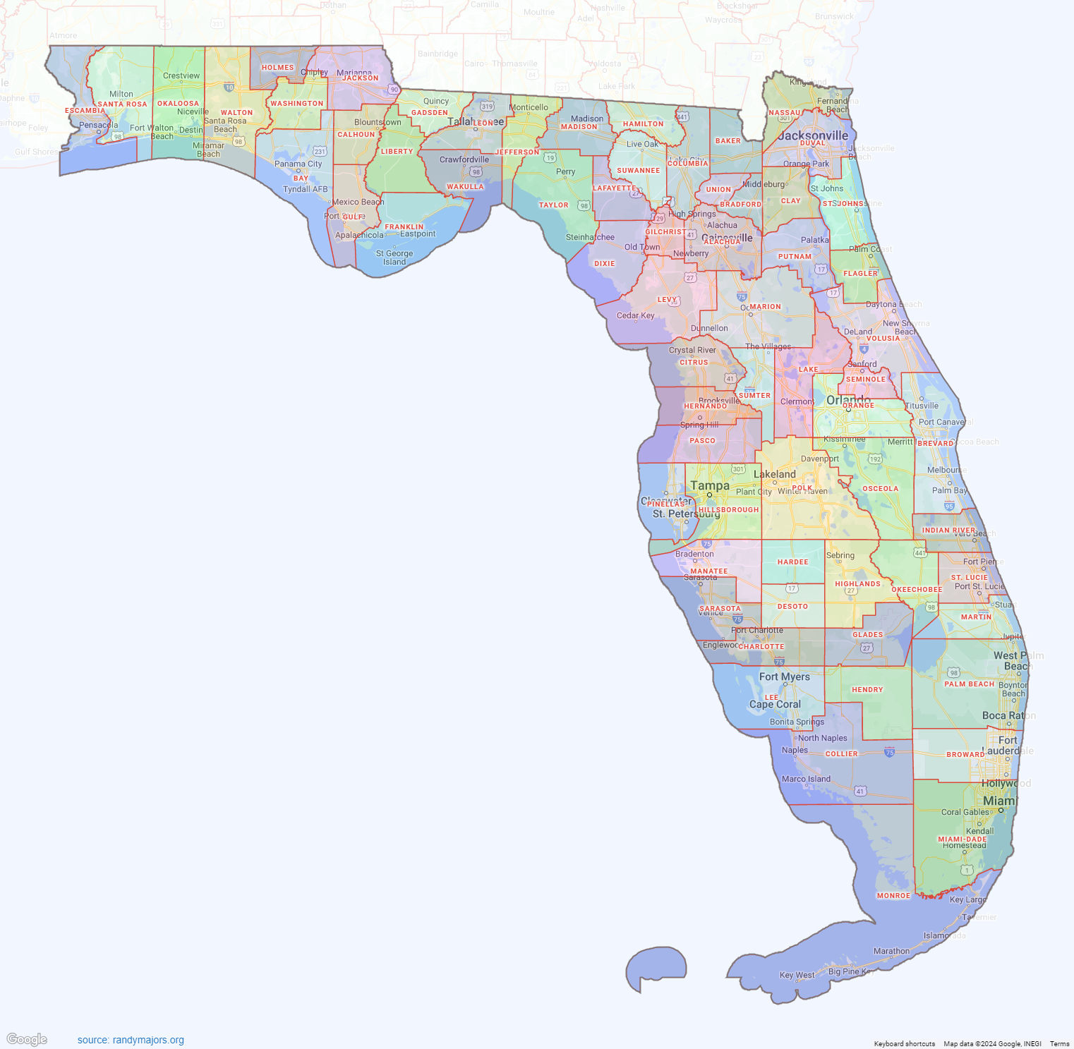 florida county map shown on google maps regarding map of county lines in florida Florida County Map – Shown On Google Maps regarding Map of County Lines in Florida