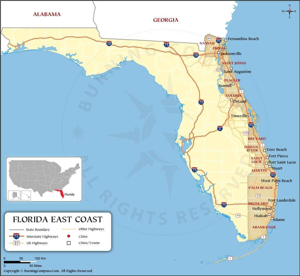 Florida East Coast Map, Map Of Florida East Coast with Map Of Eastern Florida Coast