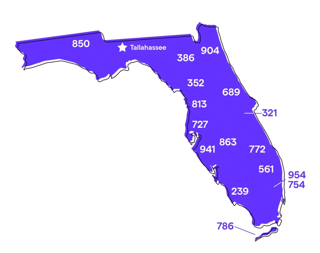 Florida (Fl) Phone Numbers: Area Codes 407, 786, 904, 813, 561 regarding Area Code Map of Florida