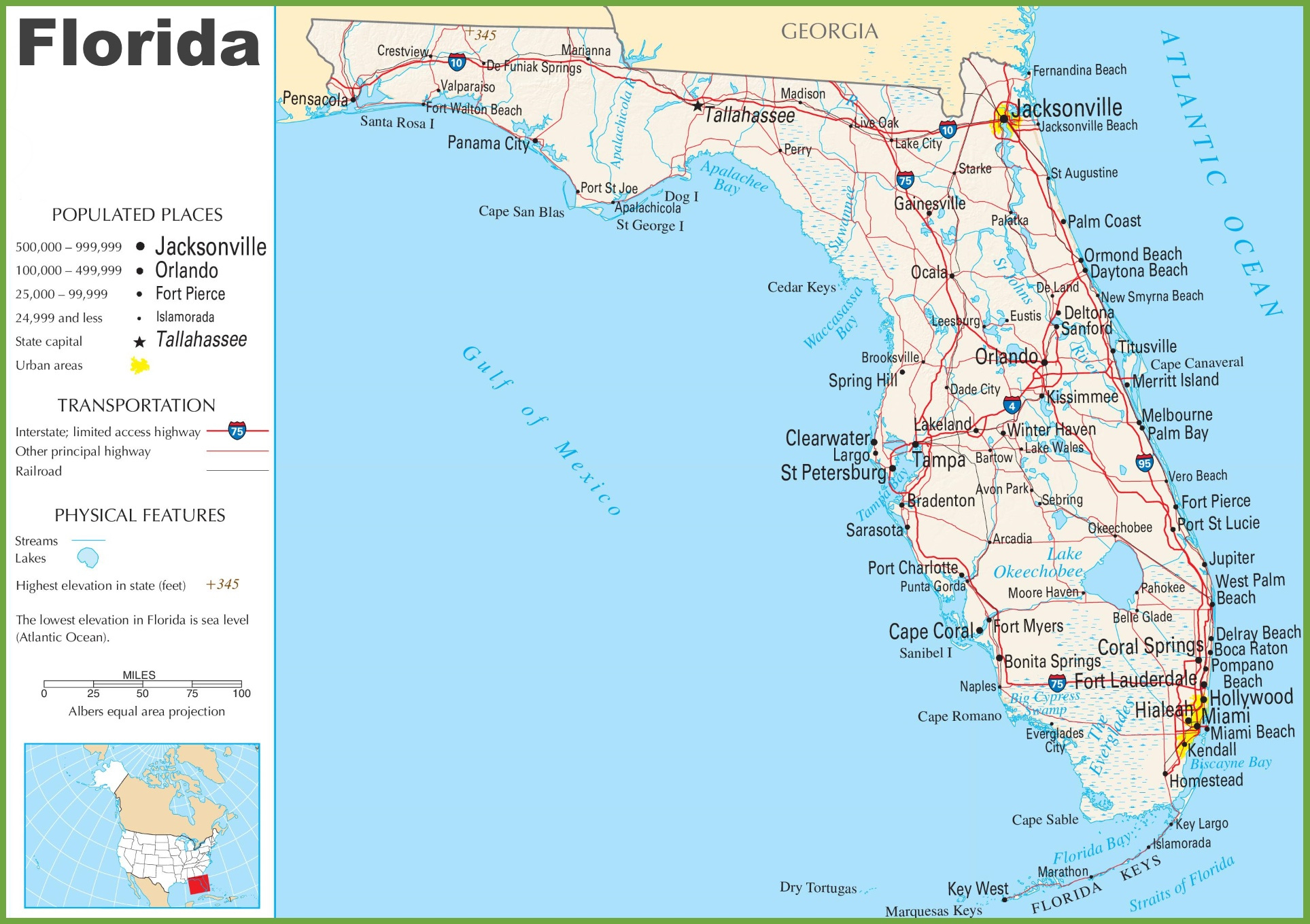 Florida Highway Map - Ontheworldmap for Map of Florida with Highways