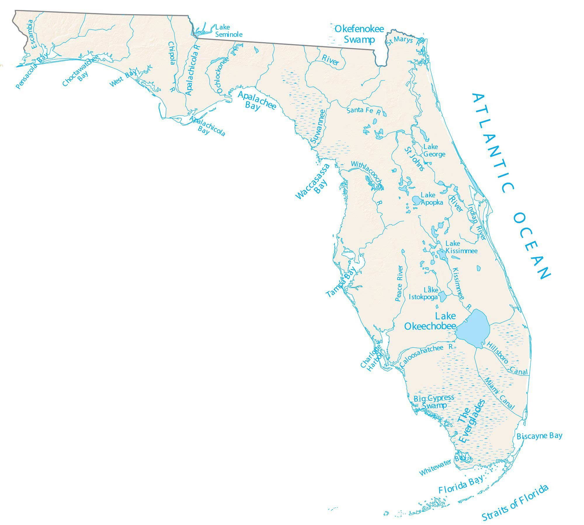 Florida Lakes And Rivers Map - Gis Geography for Map of Florida with Lakes