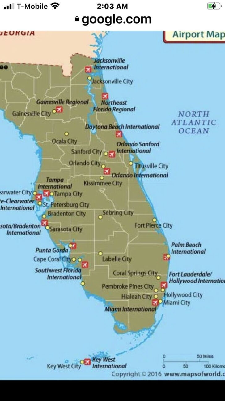 Map of Florida with Major Airports