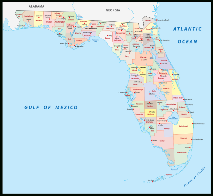 Map of the State of Florida with Cities