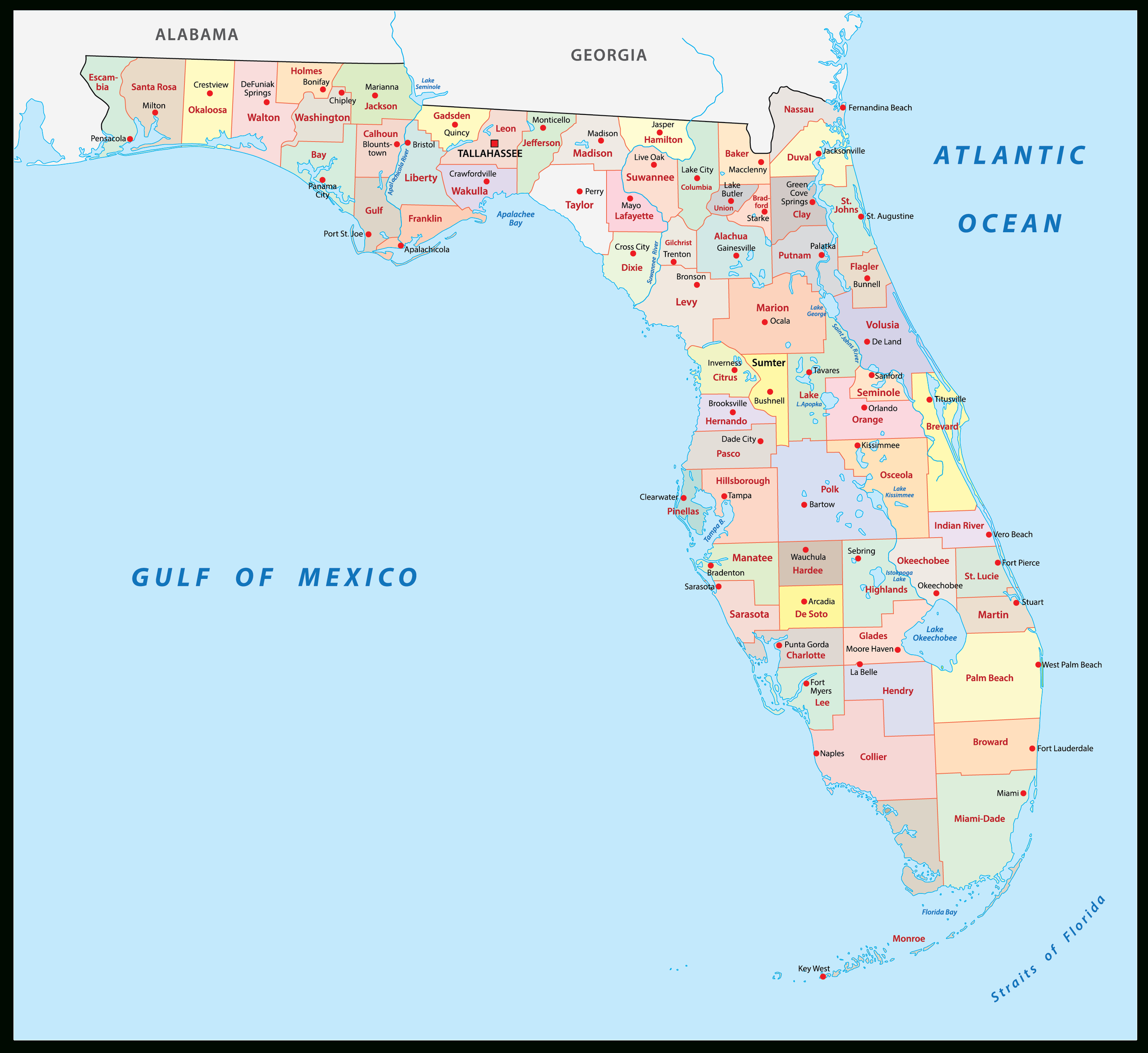 Florida Maps &amp;amp; Facts - World Atlas regarding Map Of The State Of Florida With Cities