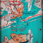 Florida Panhandle Pensacola Beach Retro Map Print Funky Vintage Turquoise  Photo Warrington Us Coast Guard   Etsy.de Pertaining To Map Of Pensacola Beach Florida