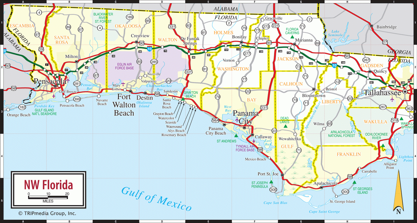 Florida Panhandle Road Map with Map of the Panhandle Florida