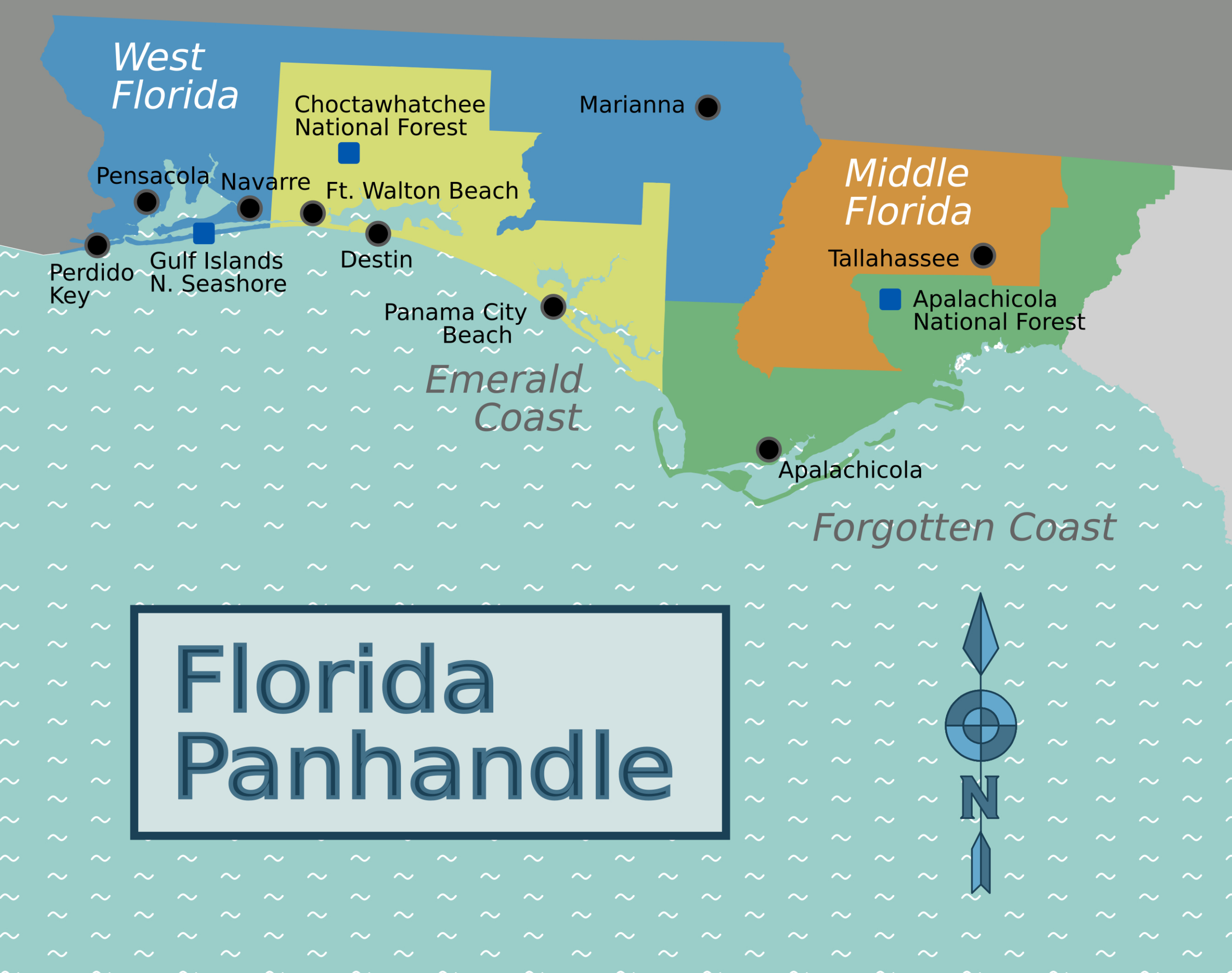 florida panhandle travel guide at wikivoyage for map of florida panhandle with cities scaled Florida Panhandle – Travel Guide At Wikivoyage for Map Of Florida Panhandle With Cities