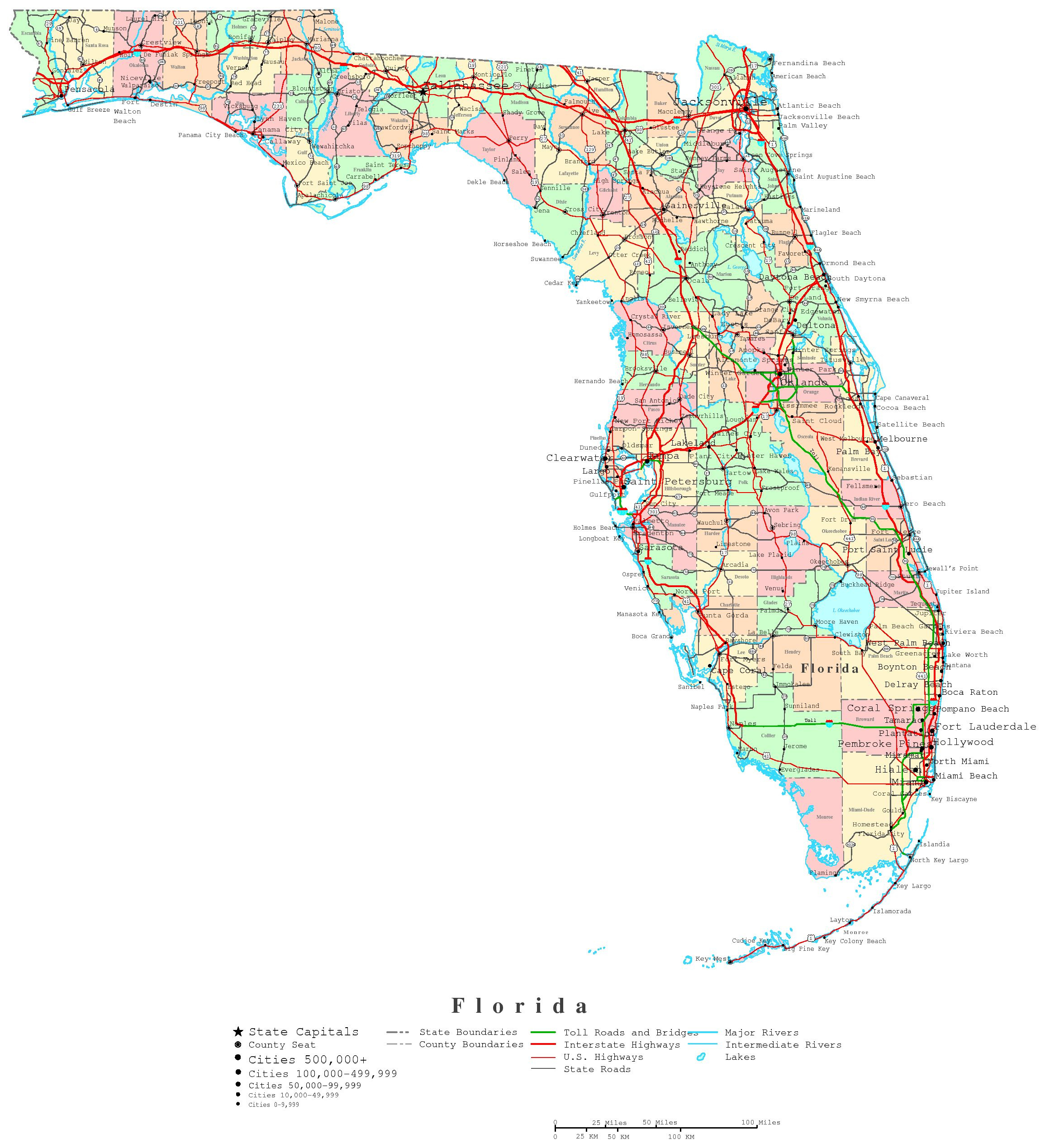 Florida Printable Map inside Map of Counties in Florida Printable