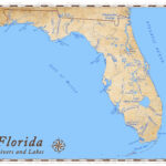 Florida Rivers And Lakes Map   Etsy Throughout Map Of Florida Rivers