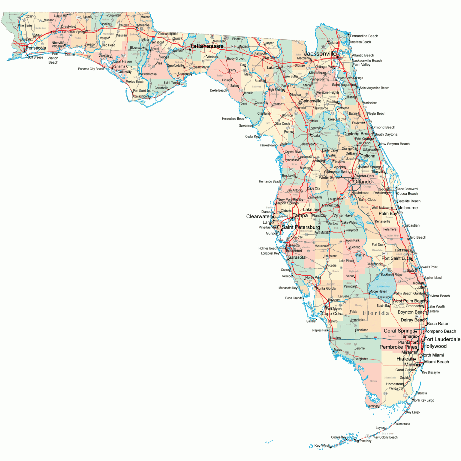 Road Map Of Northwest Florida Maps Of Florida Florida Road Map Fl Road Map Florida Highway Map Inside Road Map Of Northwest Florida 1536x1536 