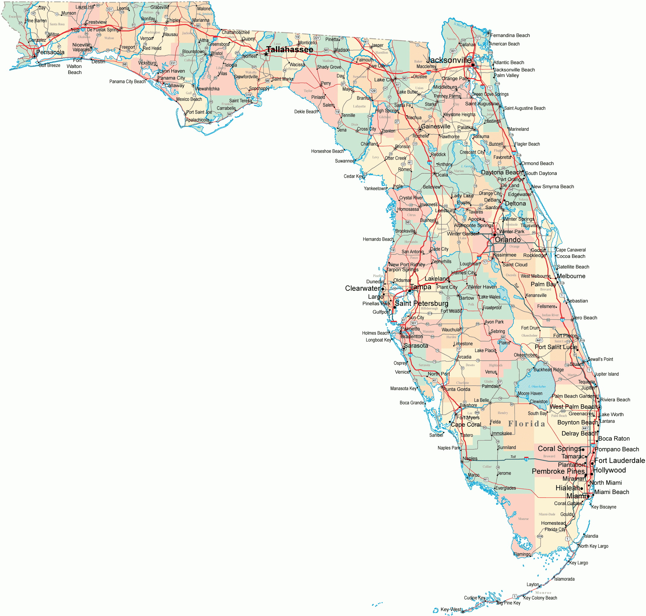 Florida Road Map - Fl Road Map - Florida Highway Map throughout Road Map Of Florida Panhandle