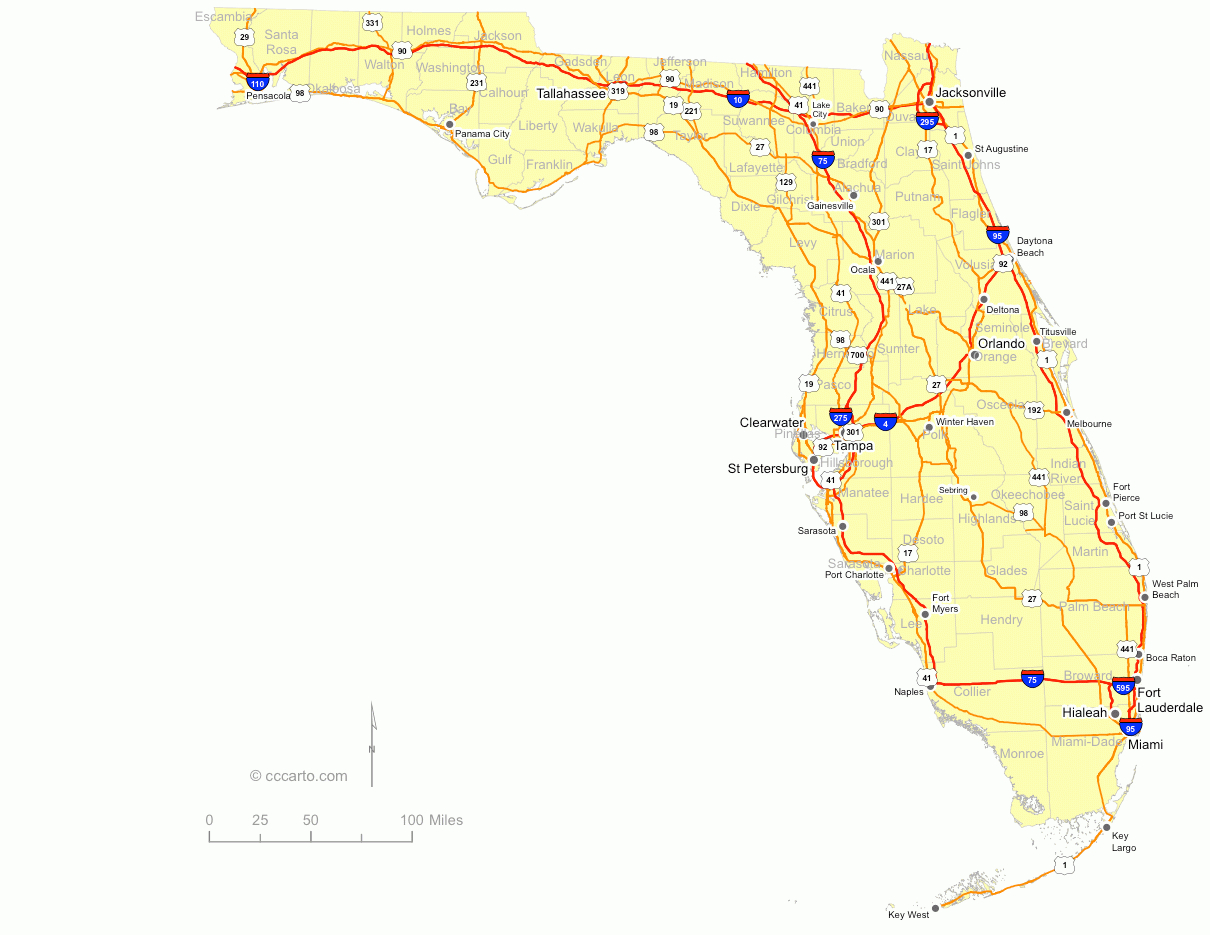 Florida Roads - Florida Interstates And Hwys Map - Cccarto inside Map of I 10 in Florida