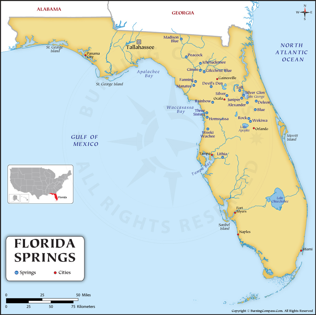 Florida Springs Map, Map Of Florida Freshwater Springs throughout Map of the Springs in Florida