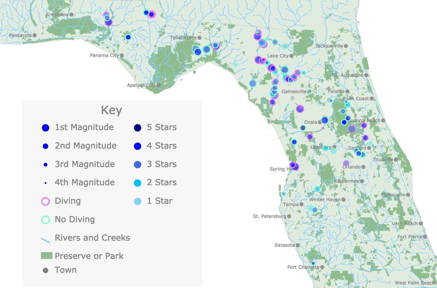 Florida Springs Map regarding Map of Florida Palm Springs