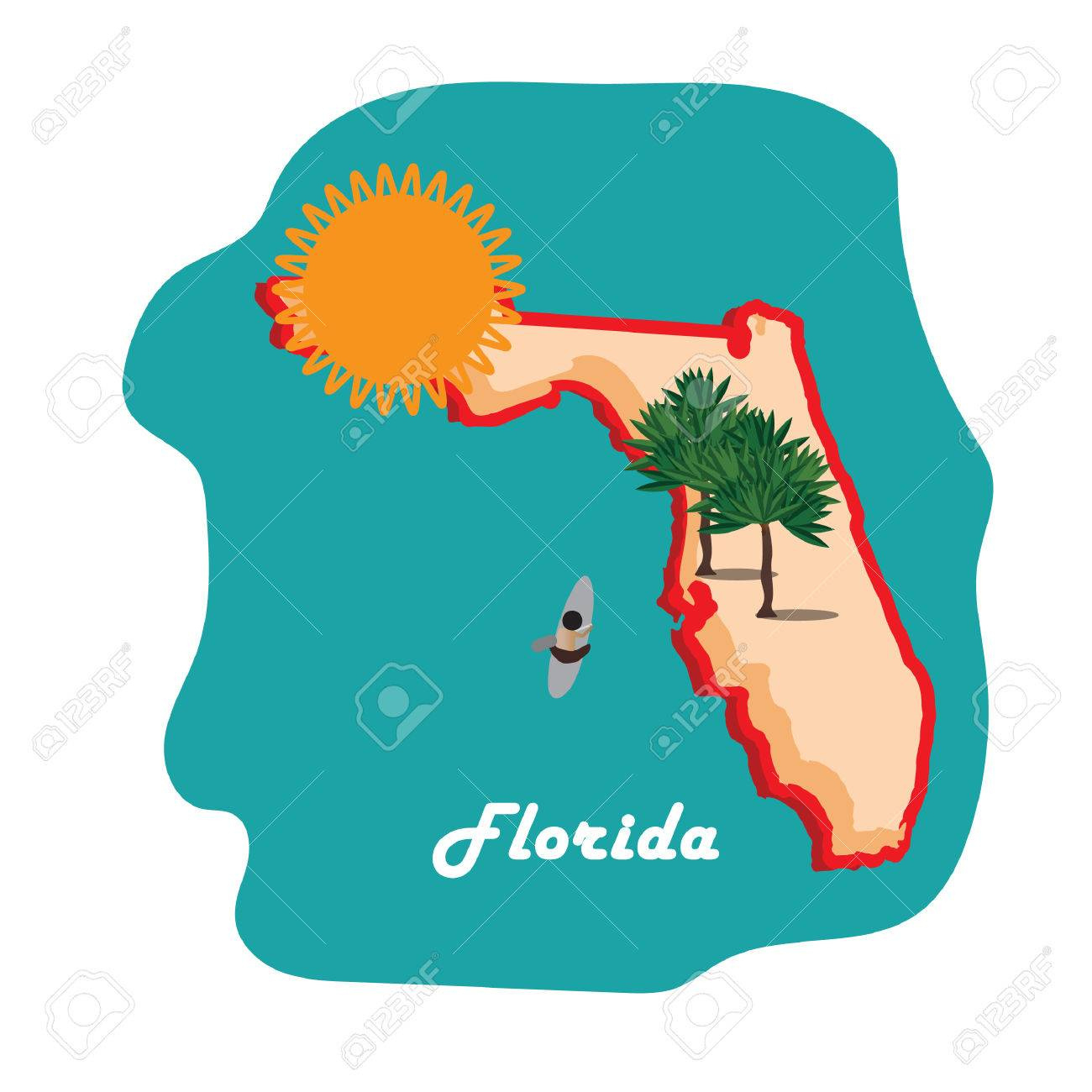 Florida State Map With Beach Free Vector And Graphic 81484970. throughout Map of Florida Clip Art