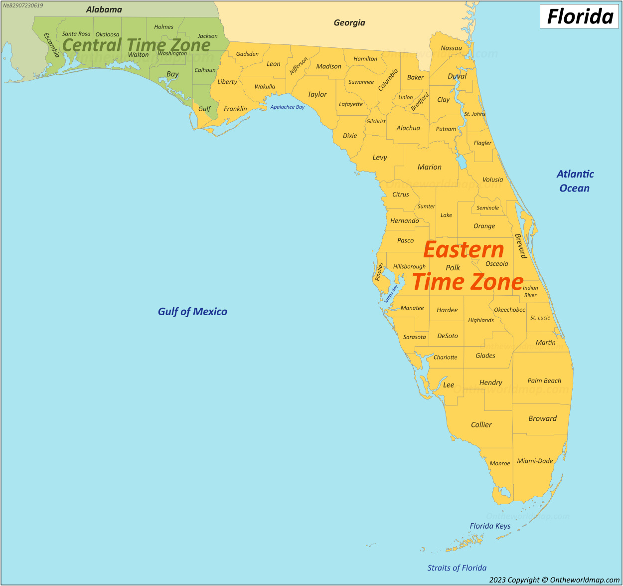 Florida Time Zones Map - Ontheworldmap intended for Map of Florida Time Zones