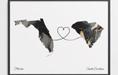 Florida To South Carolina Print, South Carolinian Gift, Marble Two regarding Map Of Florida And South Carolina