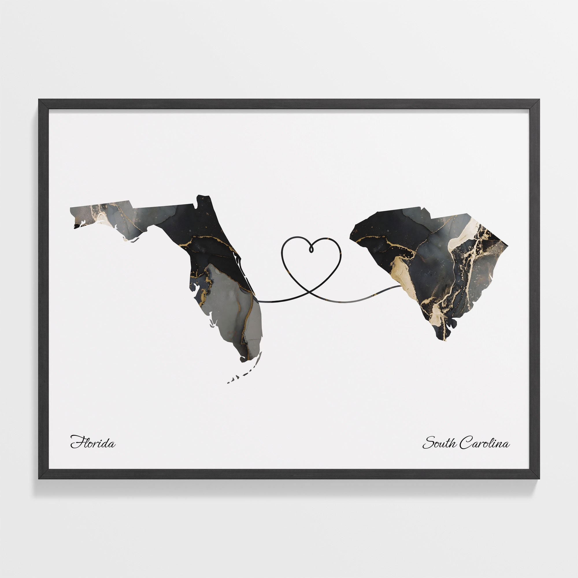 Florida To South Carolina Print, South Carolinian Gift, Marble Two regarding Map Of Florida And South Carolina