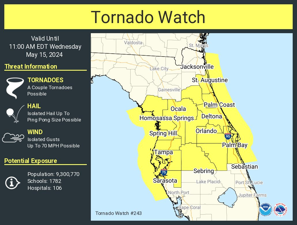 Florida Tornado Watch Map Shows 11 Counties On Alert - Newsweek with regard to Map of Tornadoes in Florida
