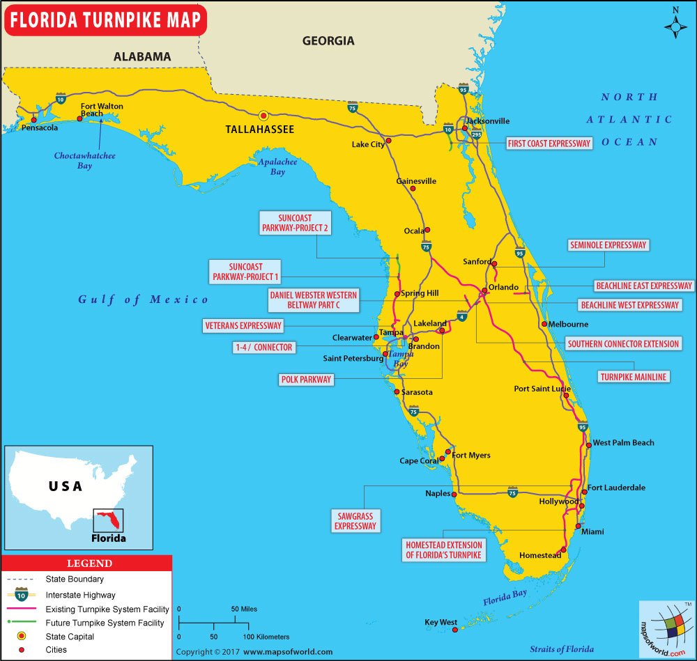 Florida Turnpike Map for Map Of Florida Turnpike With Exits