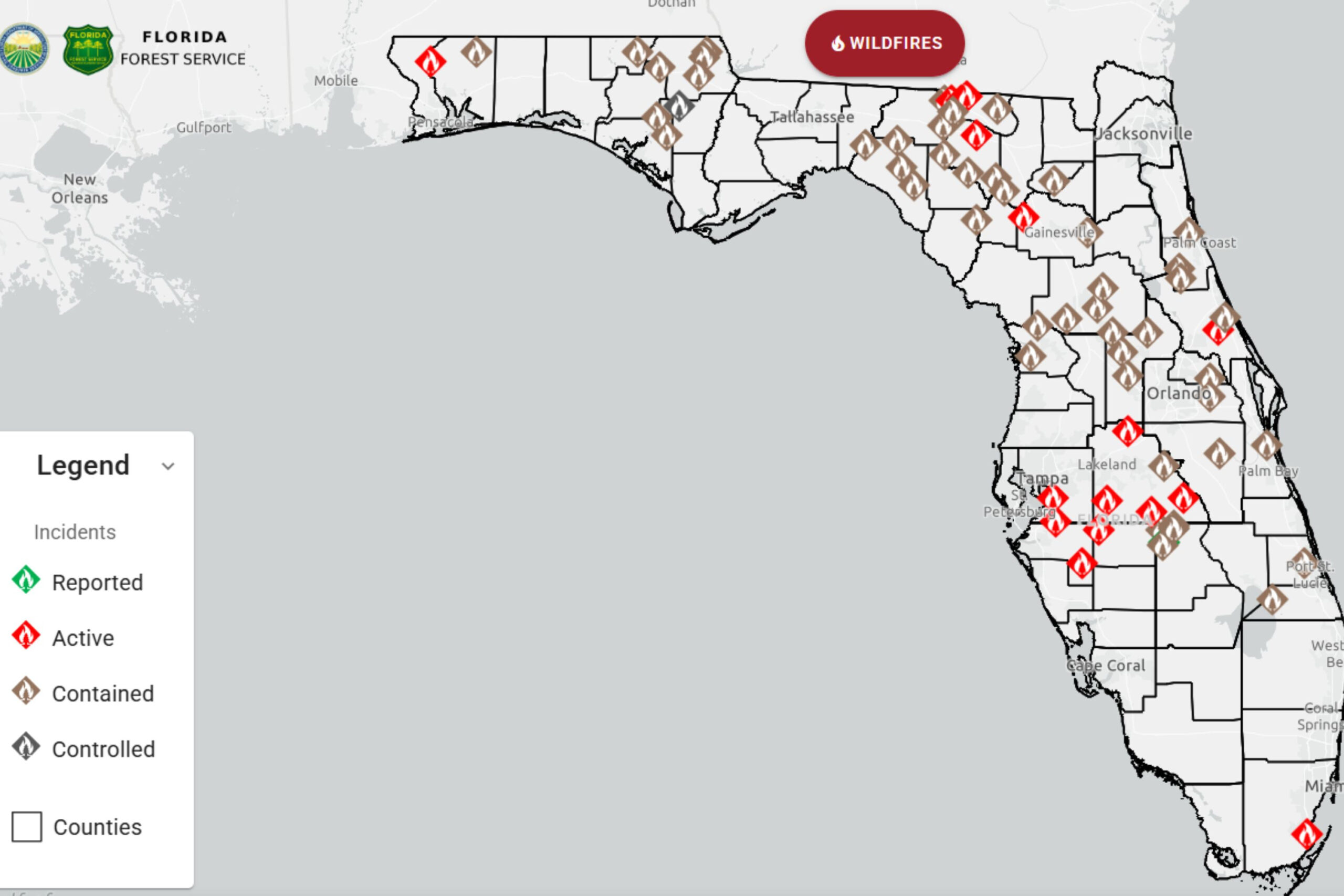 Florida Wildfire Map Shows Blazes Raging After Roads Severed throughout Map of Brush Fires in Florida