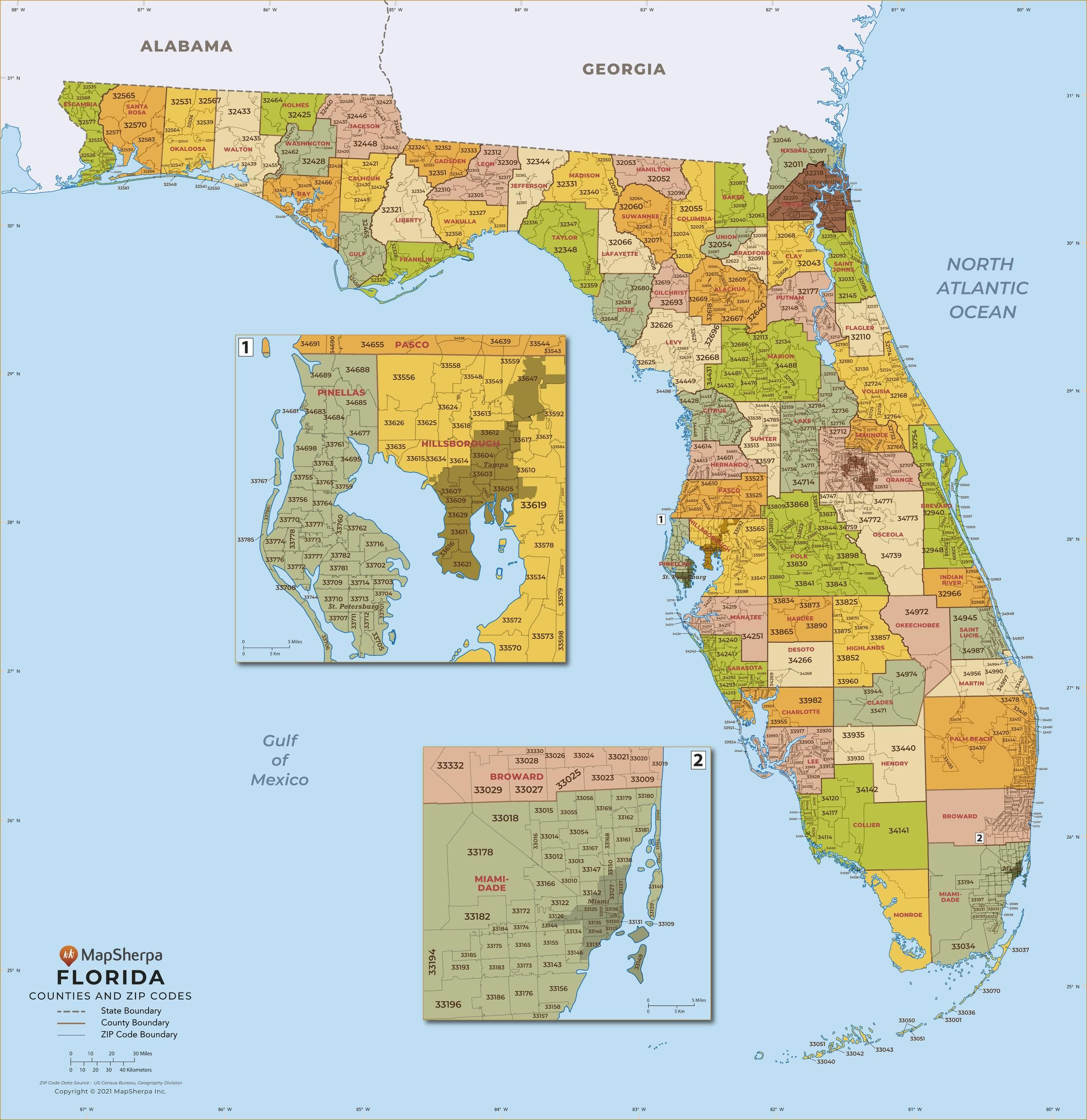 Florida Zip Code Map With Counties - Large | Stanfords regarding Map of Florida with Zip Codes