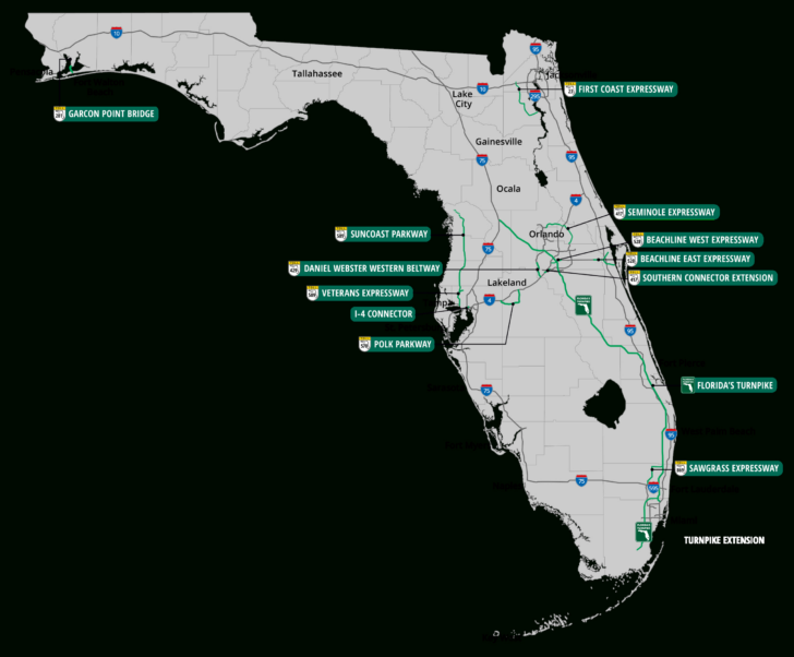 Map of Florida Turnpike with Exits