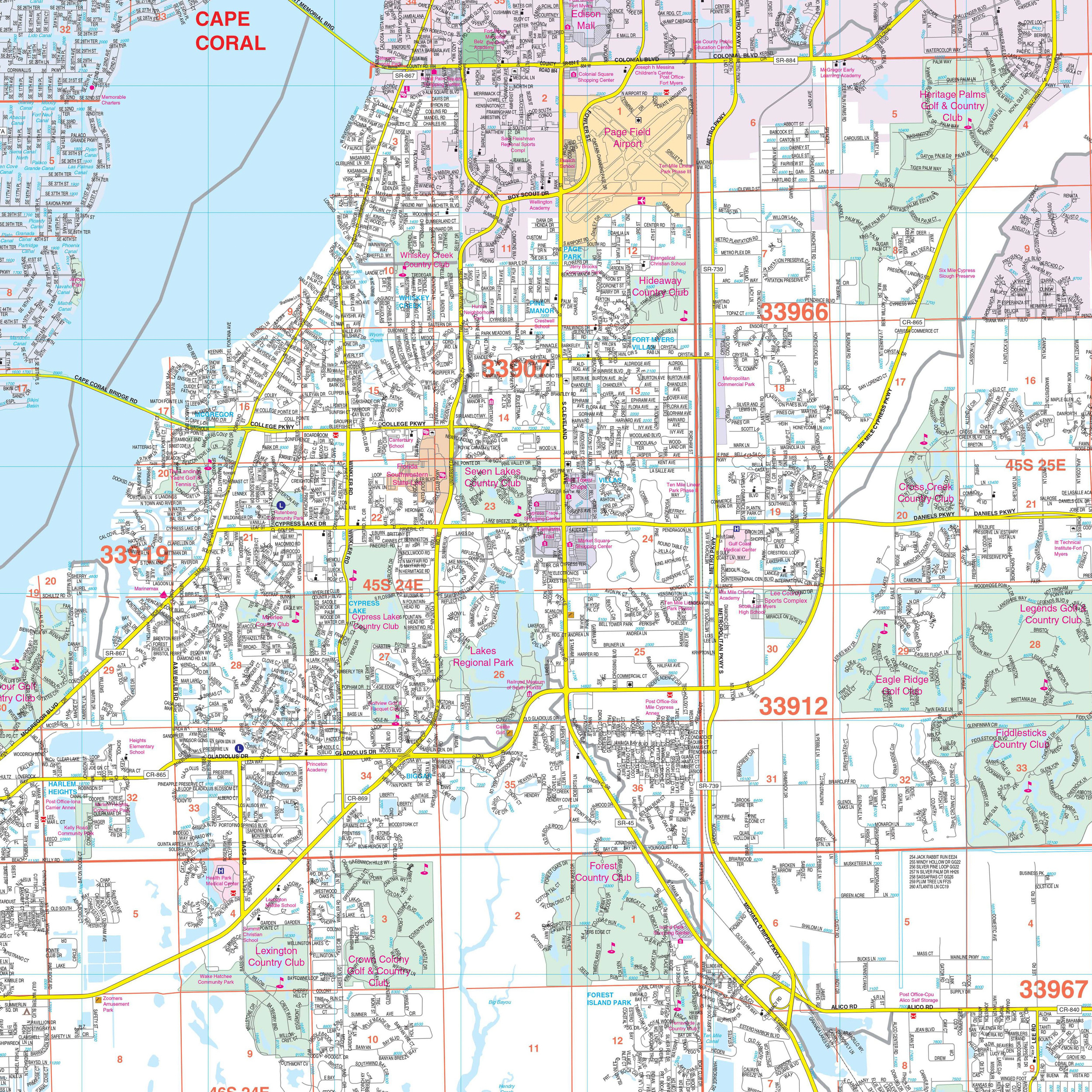 Fort Myers &amp;amp; Lee County, Fl Wall Mapkappa - The Map Shop in Fort Myers Florida Map Of Florida