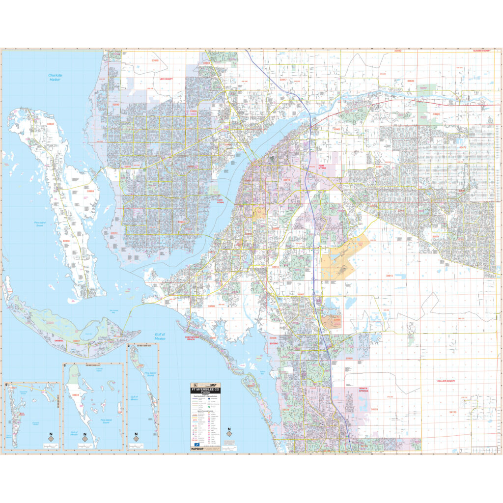 Fort Myers & Lee County, Fl Wall Mapkappa - The Map Shop Intended For ...