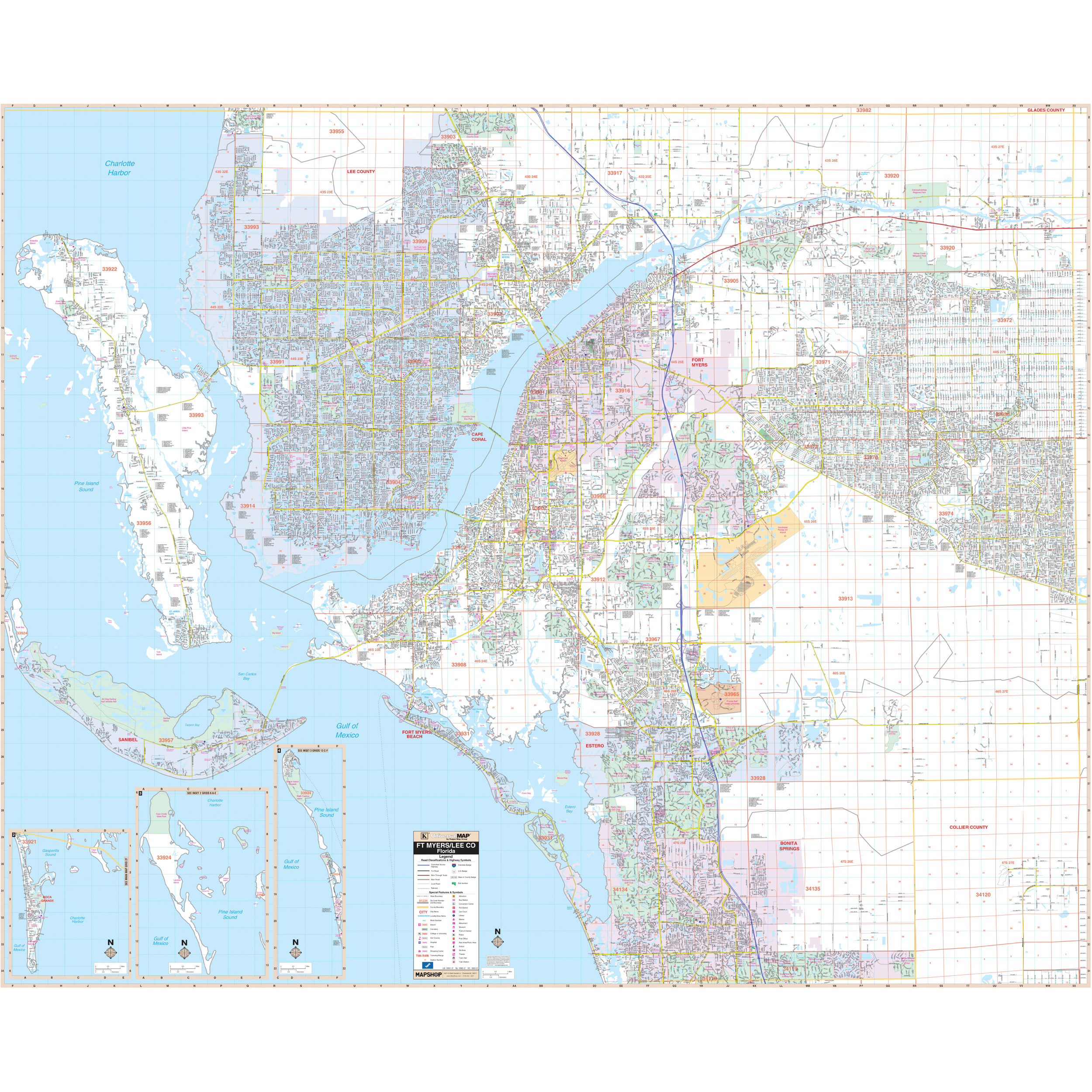 Fort Myers &amp;amp; Lee County, Fl Wall Mapkappa - The Map Shop intended for Street Map Of Fort Myers Florida