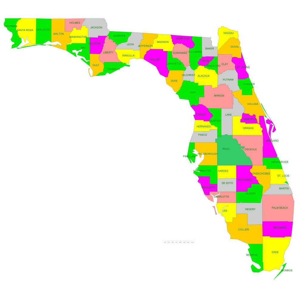 Free Vector Map Florida (State) Us – Counties Areas And Names: Ai pertaining to Free Map Of Florida State