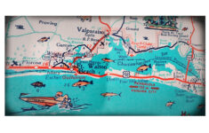 Ft. Walton Beach Destin Retro Beach Map Panoramic Print Funky in Destin Florida Map of Florida